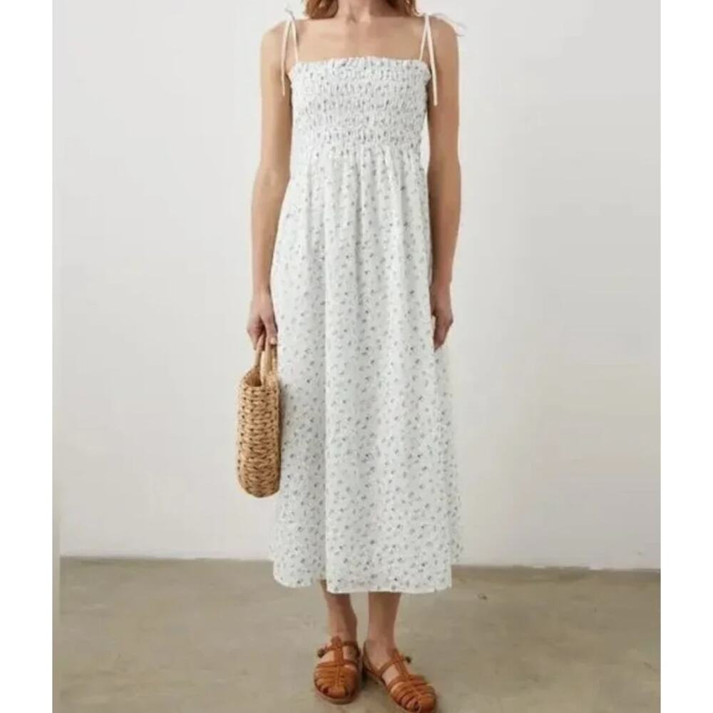 Rails Faith Bluebell Floral Eyelet Smocked Midi Dress NWT Size: L